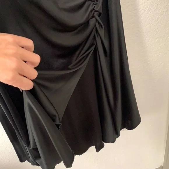 Bebe One Shoulder Satin Slip Side Slit Dress